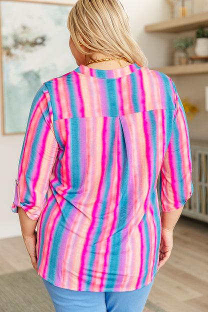Lizzy Top in Blue and Pink Stripe Ave Shops