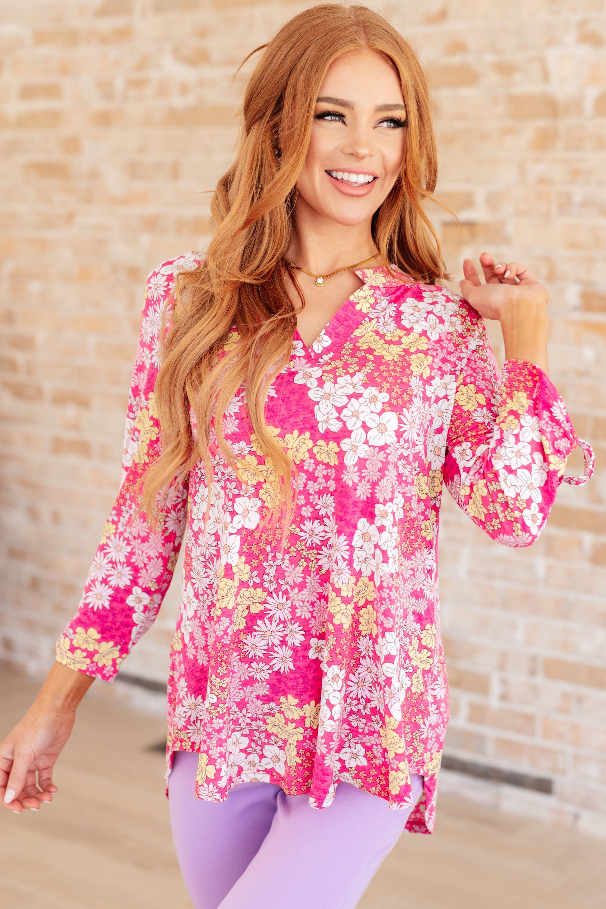 Lizzy Top in Hot Pink and Bubblegum Pink Ditsy Floral Ave Shops