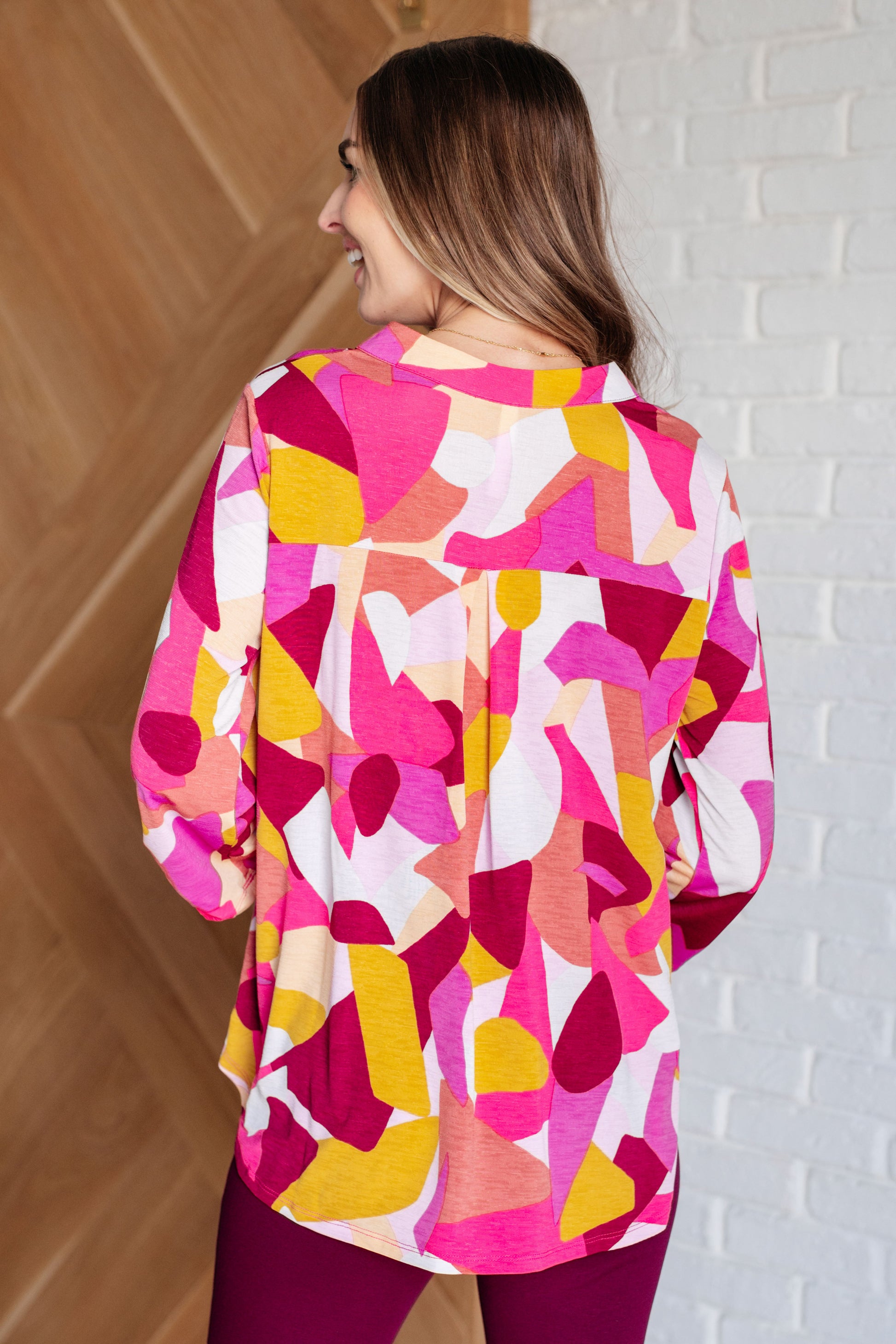 Lizzy Top in Magenta and Mustard Abstract Ave Shops