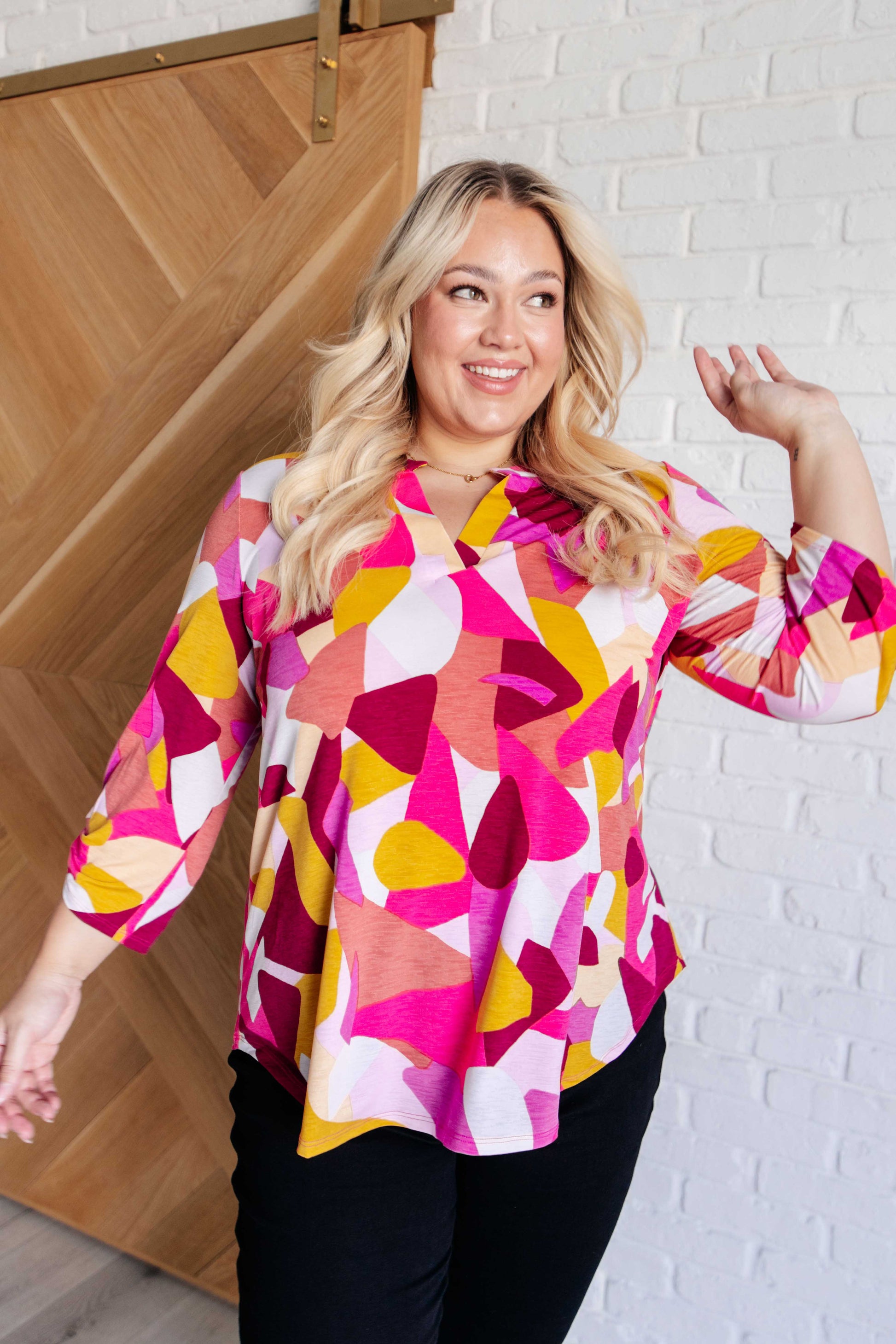 Lizzy Top in Magenta and Mustard Abstract Ave Shops