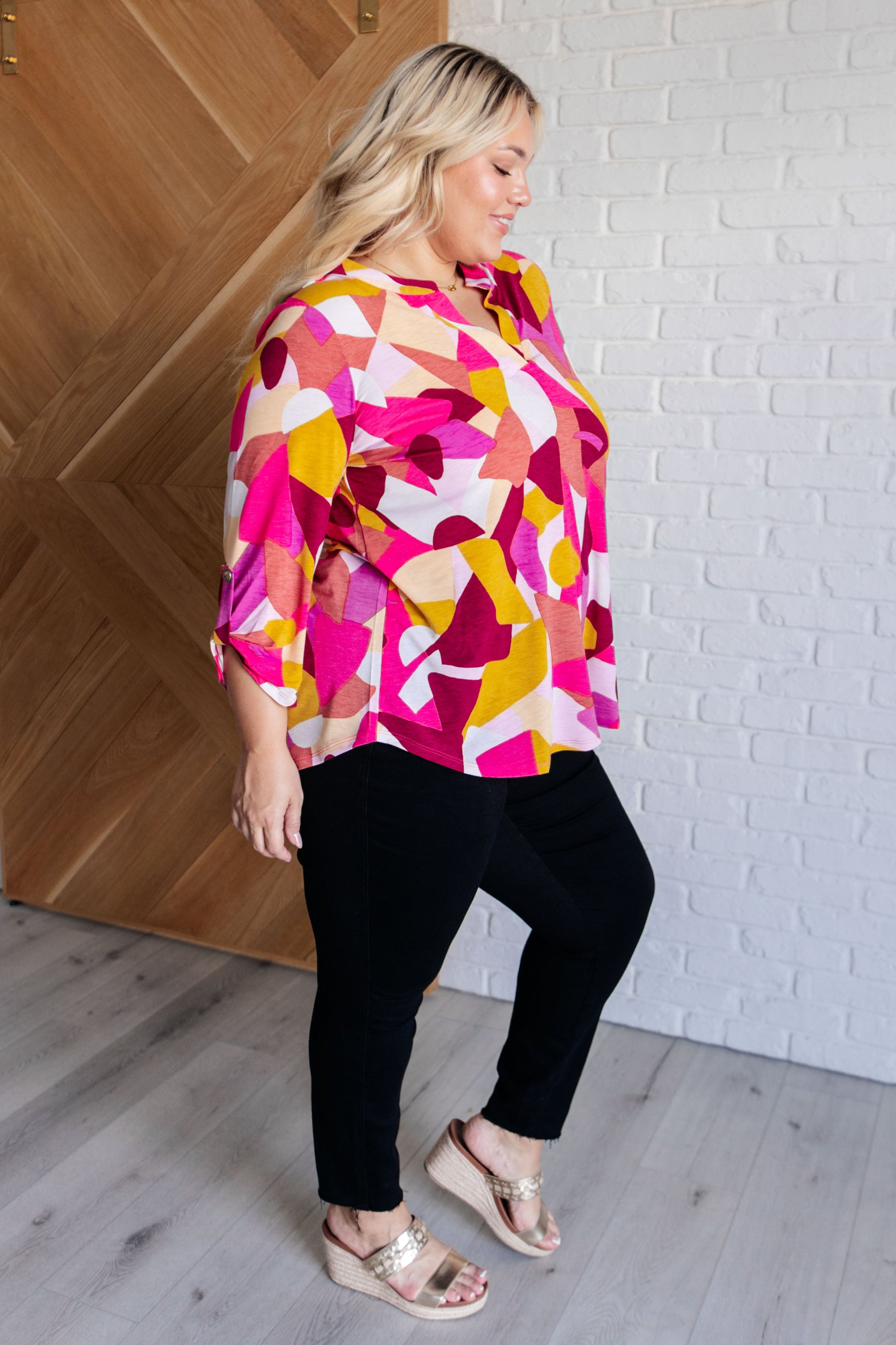 Lizzy Top in Magenta and Mustard Abstract Ave Shops