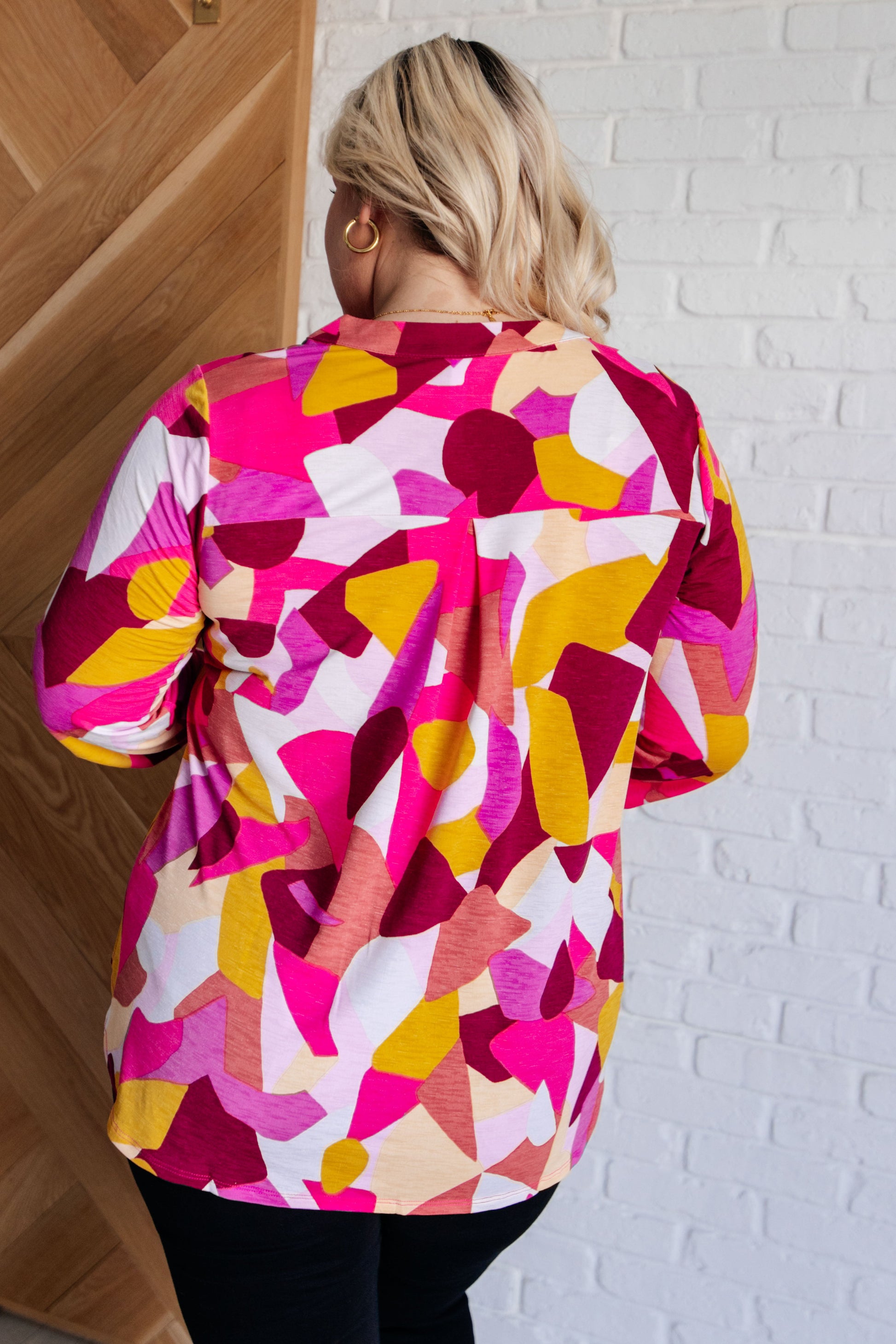 Lizzy Top in Magenta and Mustard Abstract Ave Shops