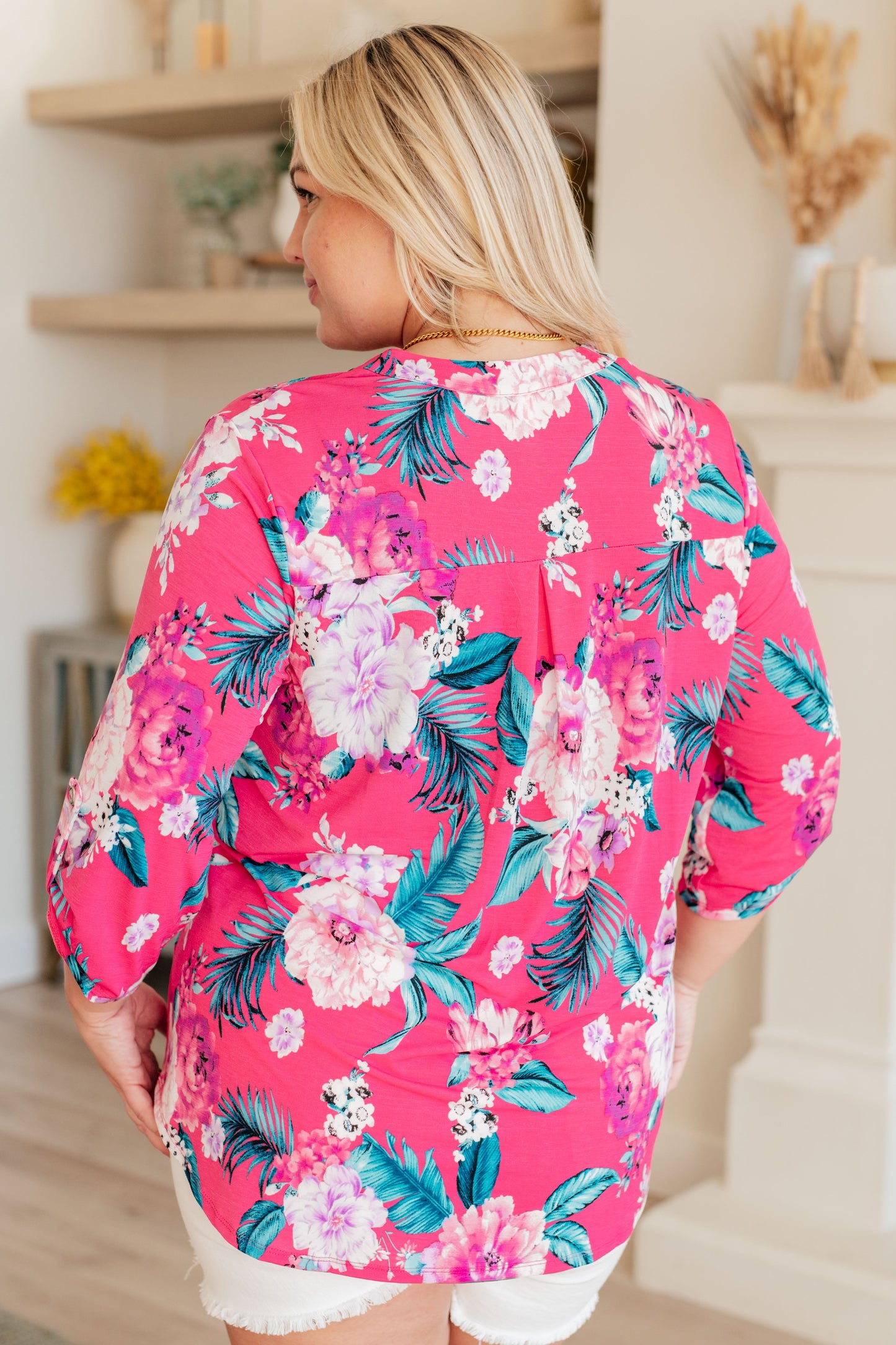 Lizzy Top in Magenta and Teal Tropical Floral Ave Shops