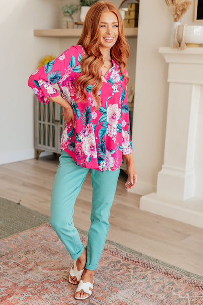 Lizzy Top in Magenta and Teal Tropical Floral Ave Shops