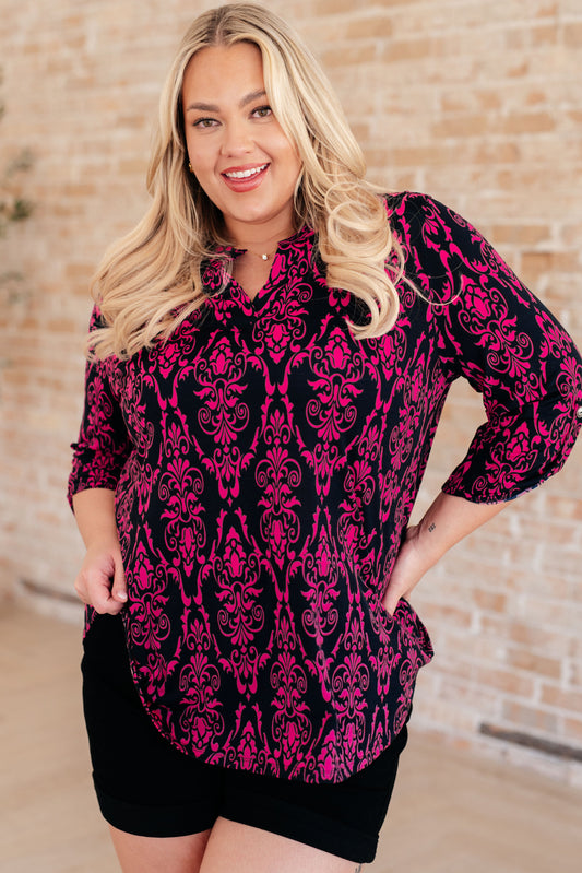 Lizzy Top in Navy and Hot Pink Damask Ave Shops