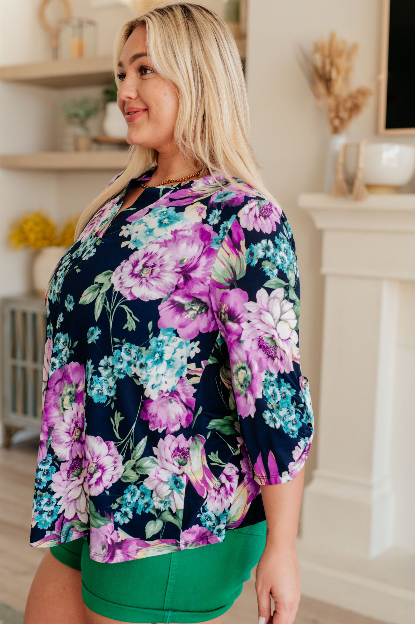 Lizzy Top in Navy and Purple Floral Ave Shops