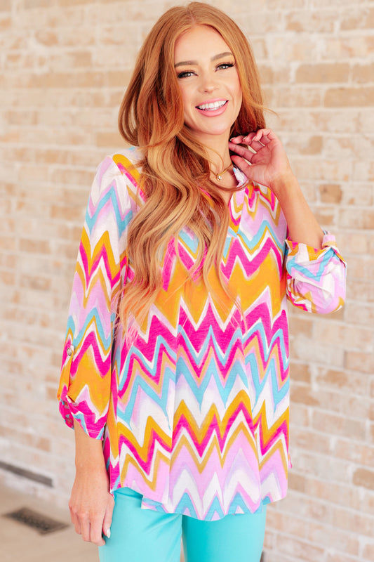 Lizzy Top in Orange Multi Chevron Ave Shops