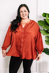 Long Sleeve Button Front Blouse In Amber Kiwidrop