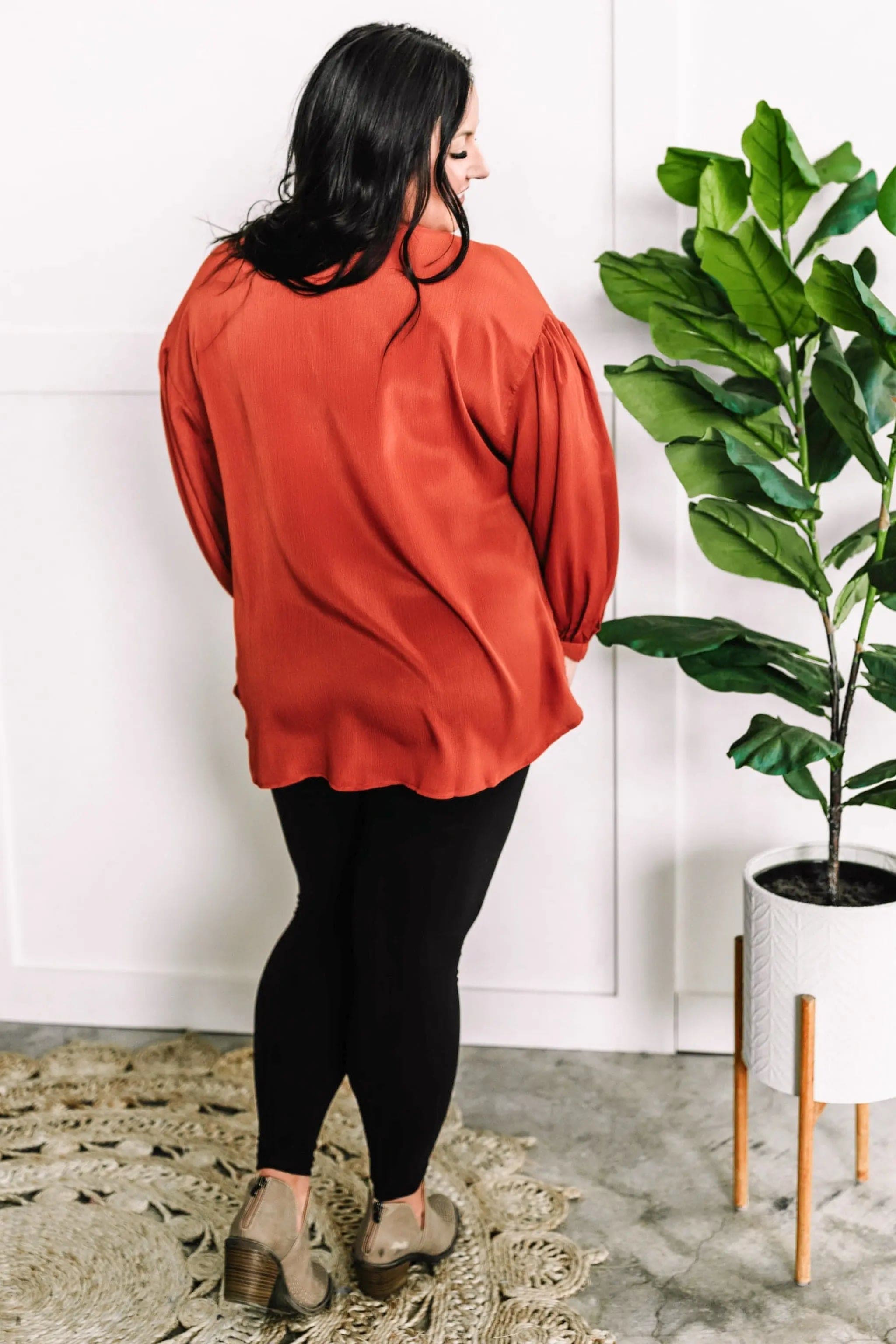 Long Sleeve Button Front Blouse In Amber Kiwidrop