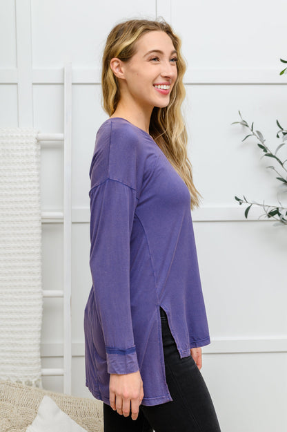 Long Sleeve Knit Top With Pocket In Denim Blue Ave Shops