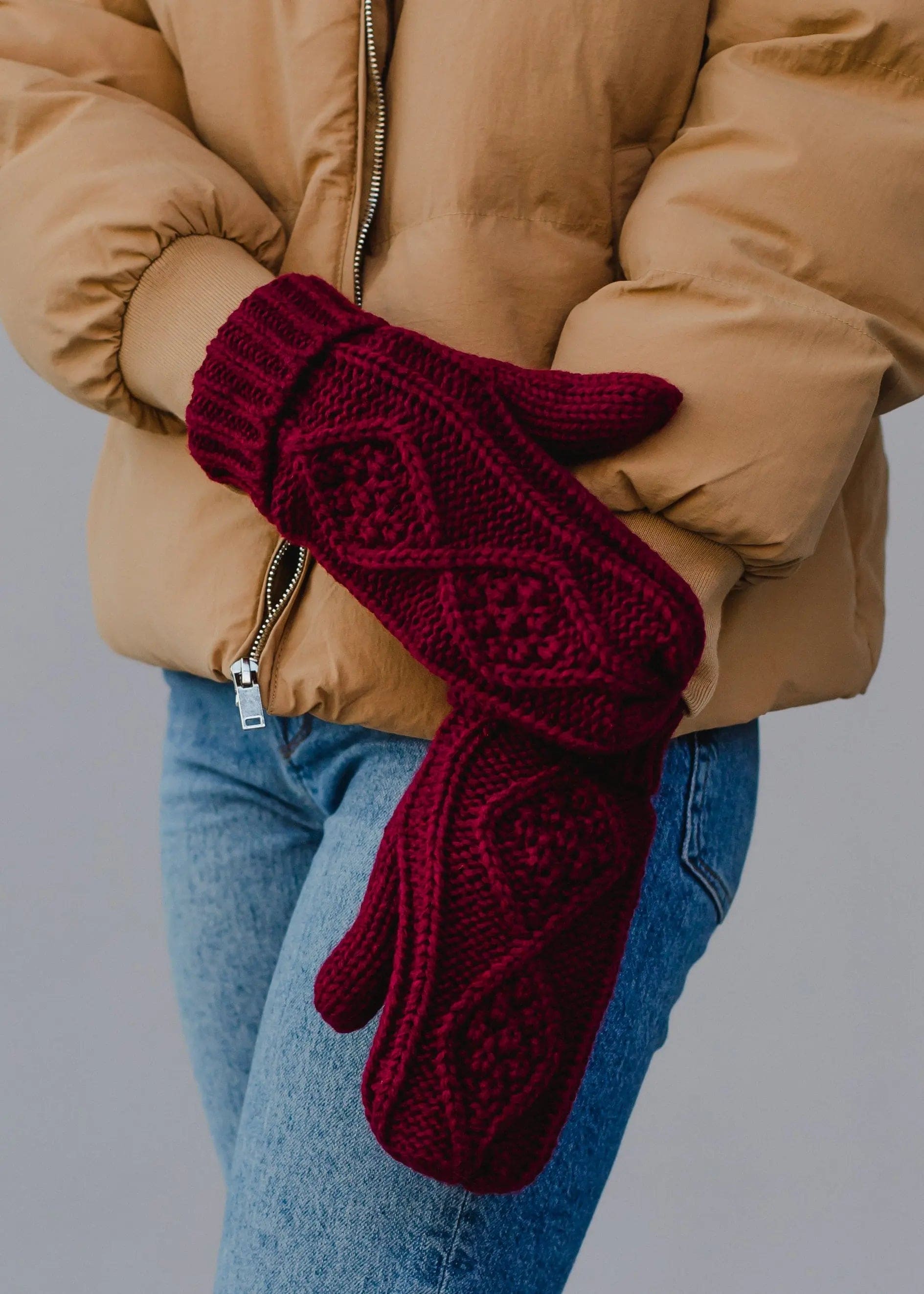 Burgundy Cable Knit Mittens The Magnolia Cottage Boutique
