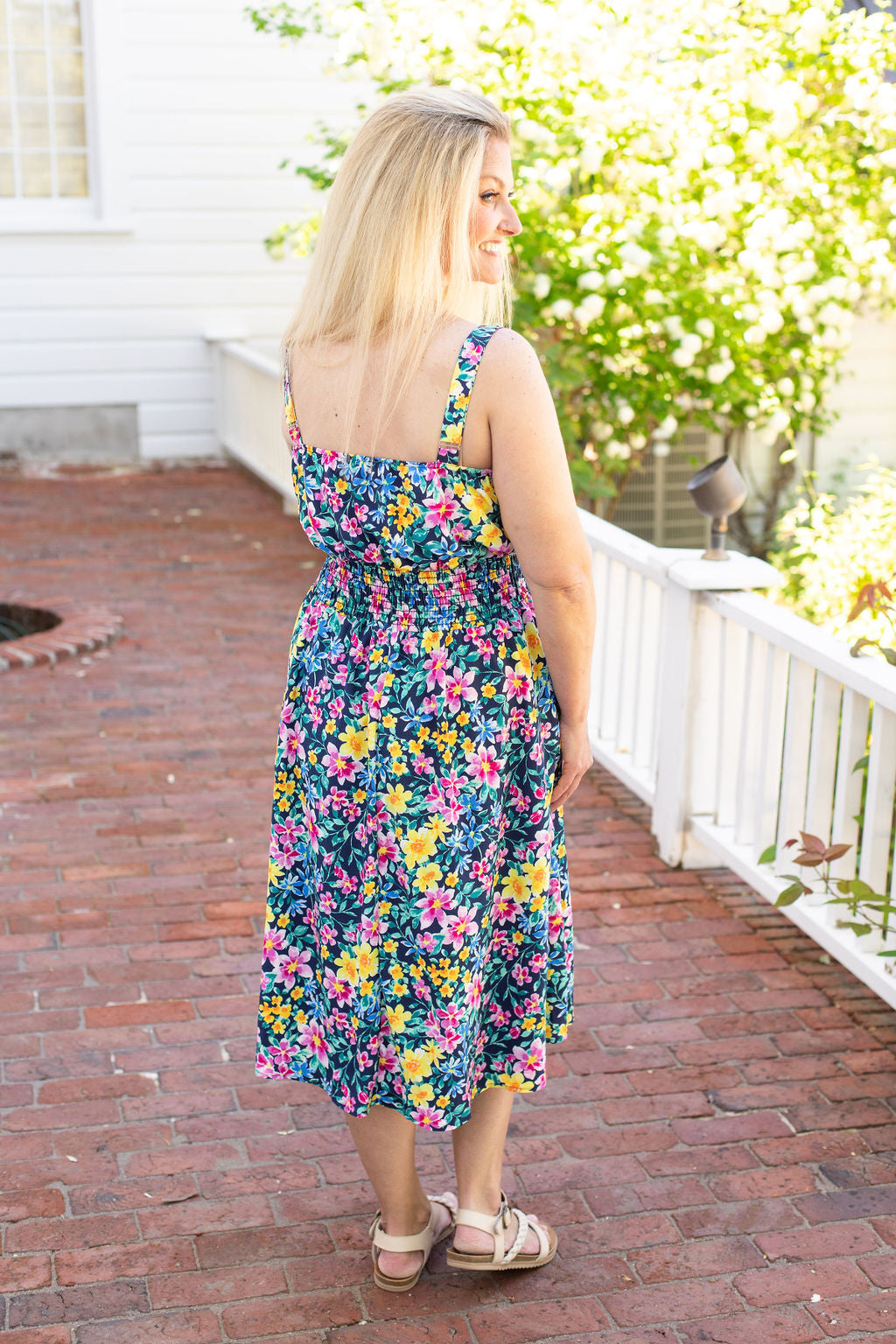 Michelle Mae Navy and Yellow Floral Cassidy Midi Dress