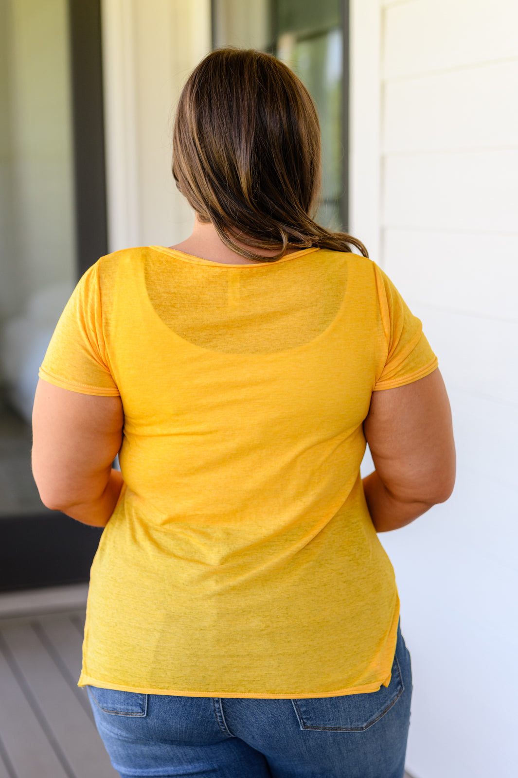 Melange Burnout V-Neck T-Shirt in Yellow Gold Ave Shops