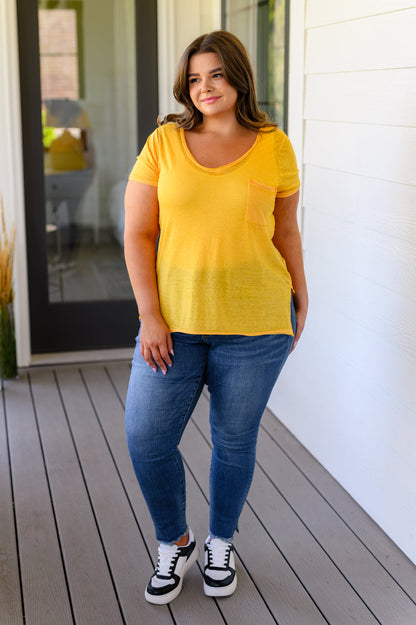 Melange Burnout V-Neck T-Shirt in Yellow Gold Ave Shops