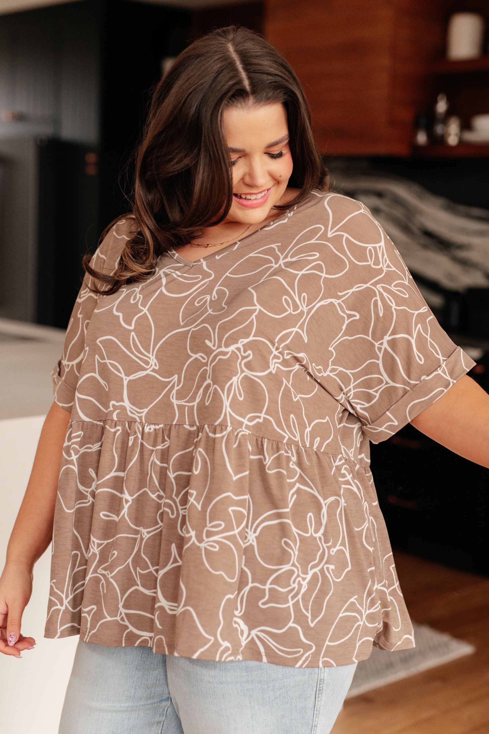 Mocha Petals V-Neck Top Ave Shops