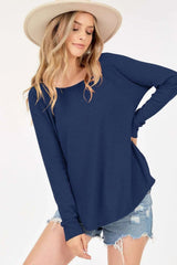 Navy Long sleeve Waffle Top The Magnolia Cottage Boutique