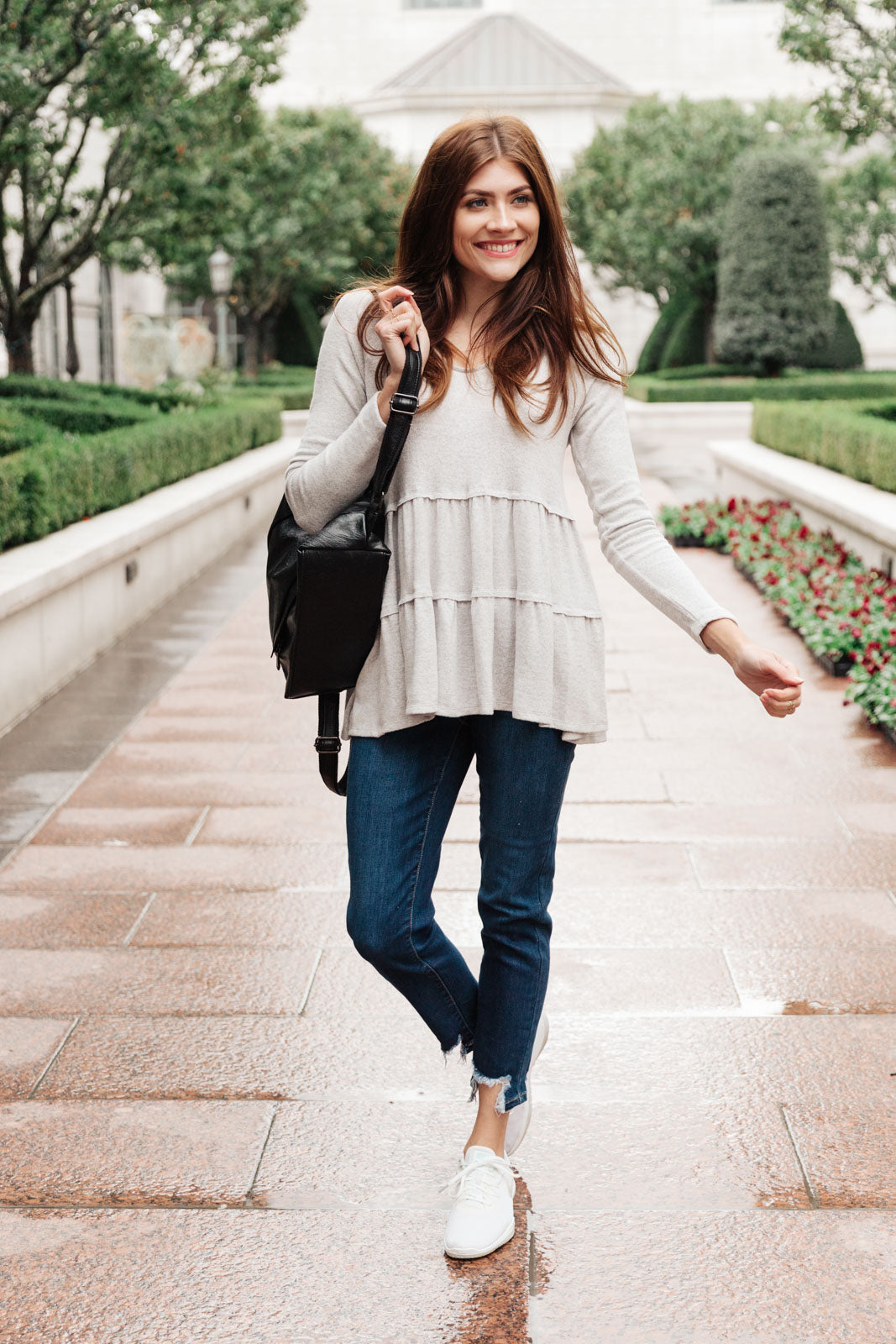 Nicely Done Tiered Top in Gray Ave Shops