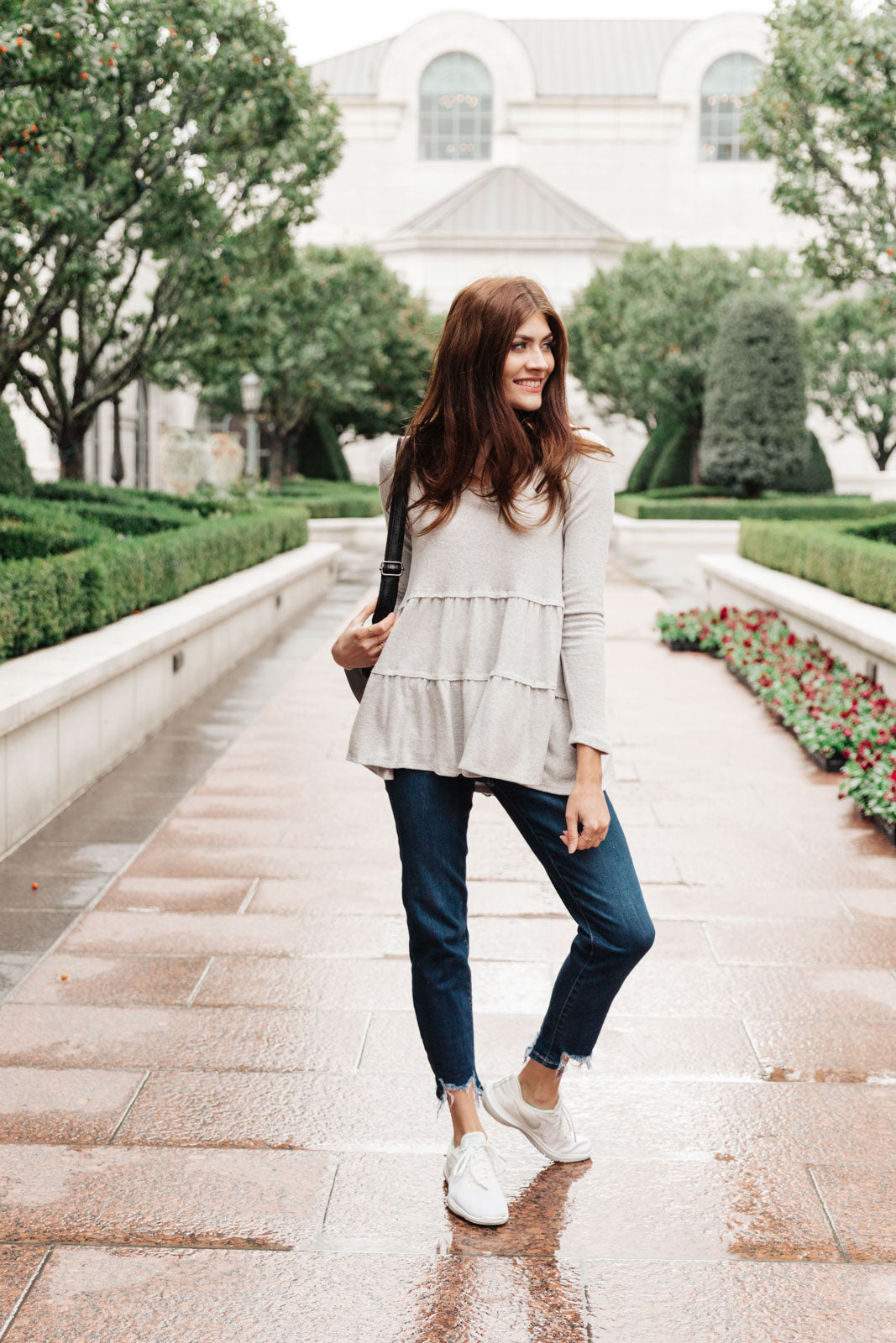 Nicely Done Tiered Top in Gray Ave Shops