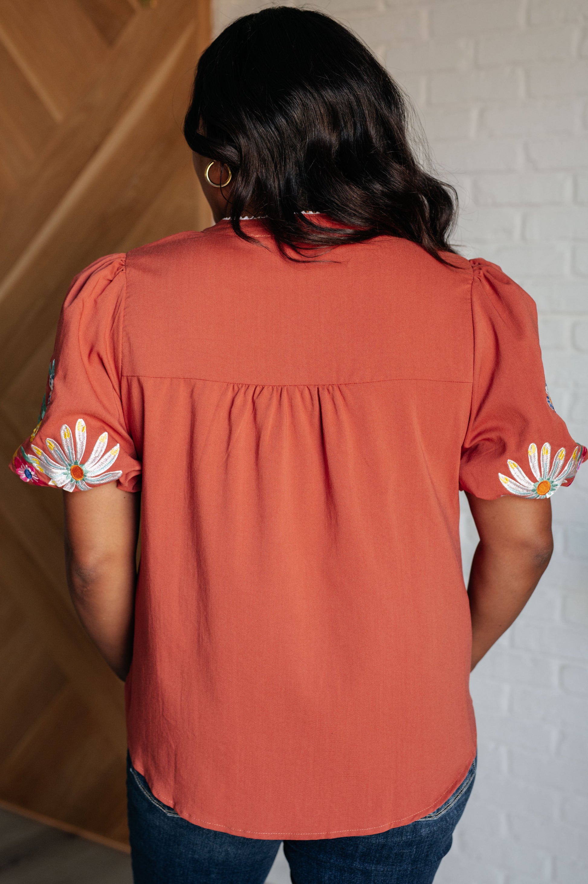 No Concerns Embroidered Sleeve Blouse Ave Shops