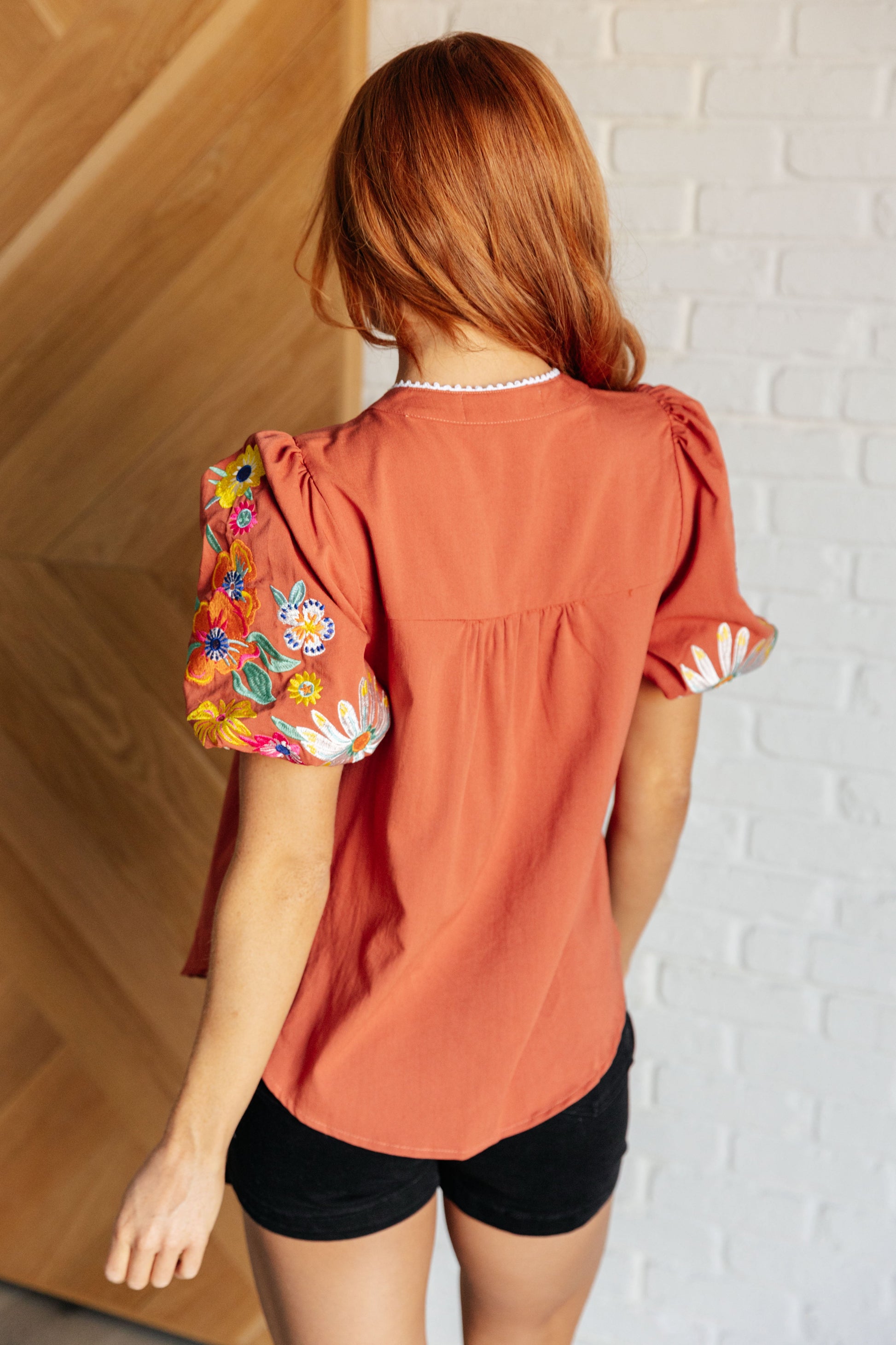 No Concerns Embroidered Sleeve Blouse Ave Shops