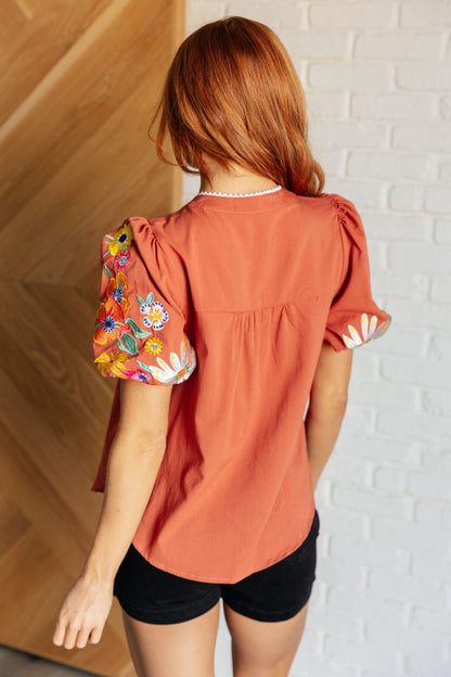 No Concerns Embroidered Sleeve Blouse Ave Shops
