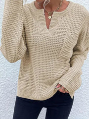 Notched Long Sleeve Sweater Trendsi