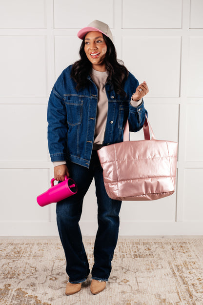 One More Thing Puffy Quilted Waterproof Tote in Pink Ave Shops