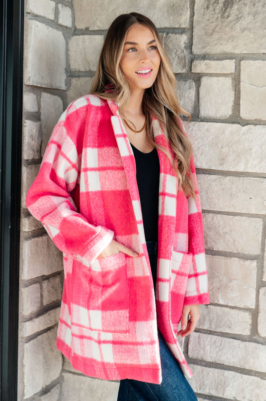 Passion in Plaid Coat in Pink Ave Shops