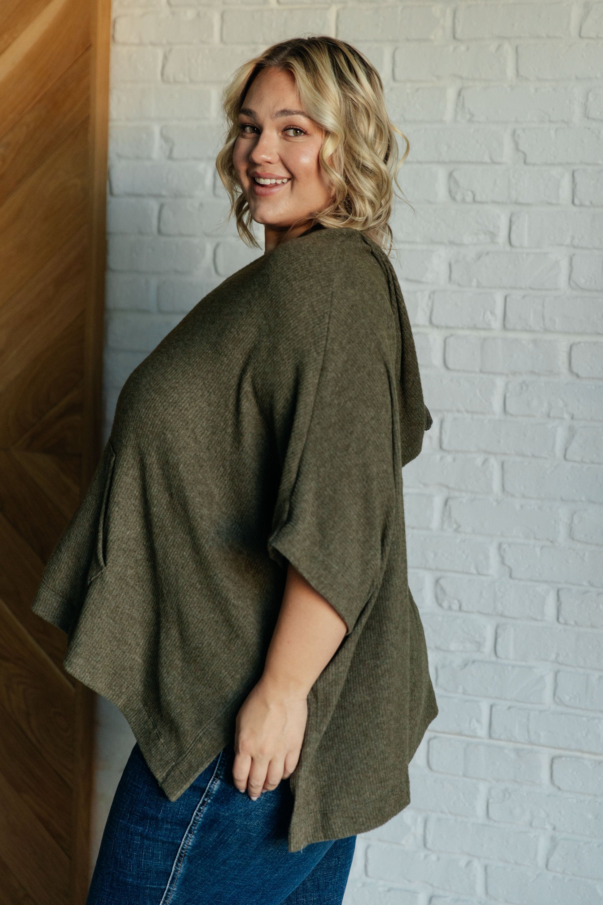 Perfectly Poised Hooded Poncho in Olive Ave Shops