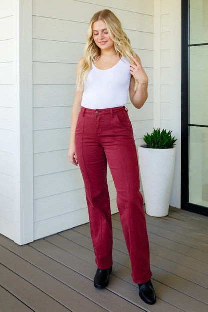 Phoebe High Rise Front Seam Straight Jeans in Burgundy Ave Shops