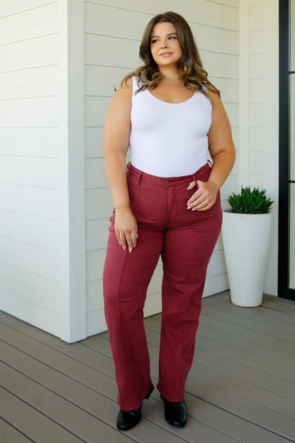 Phoebe High Rise Front Seam Straight Jeans in Burgundy Ave Shops