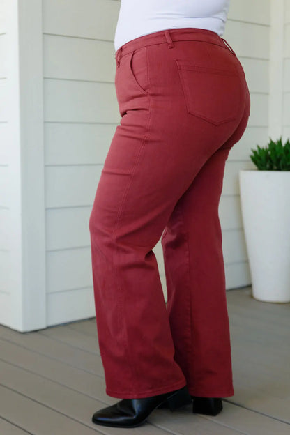 Phoebe High Rise Front Seam Straight Jeans in Burgundy Ave Shops