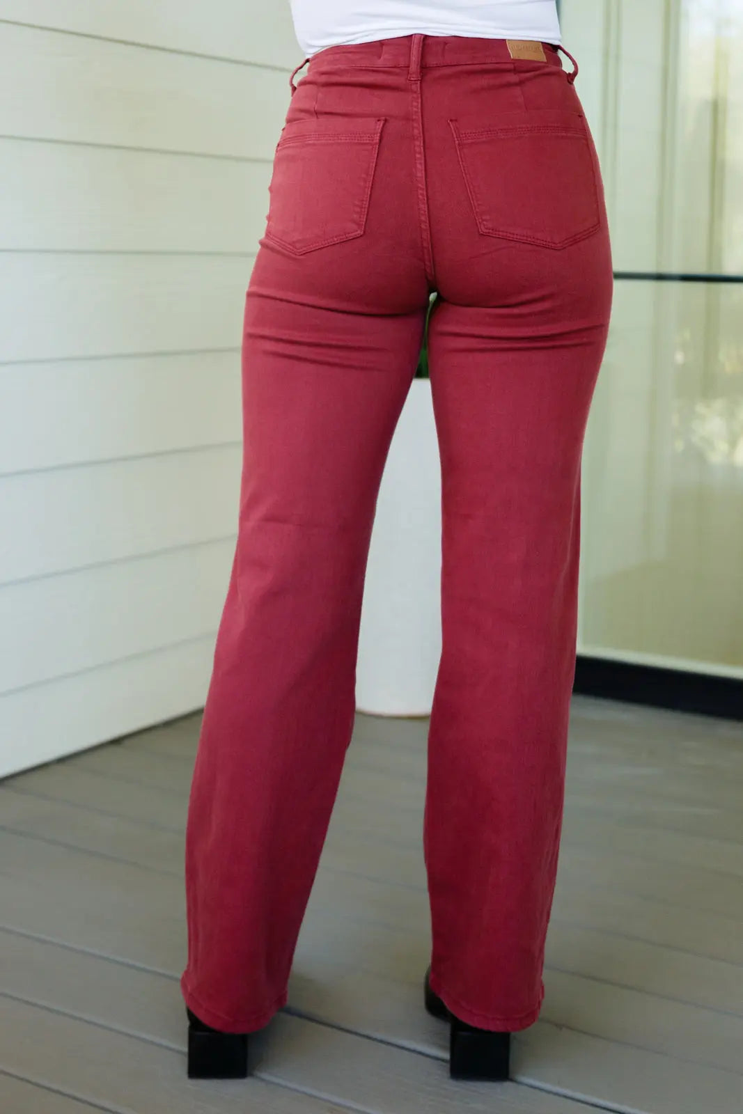 Phoebe High Rise Front Seam Straight Jeans in Burgundy Ave Shops