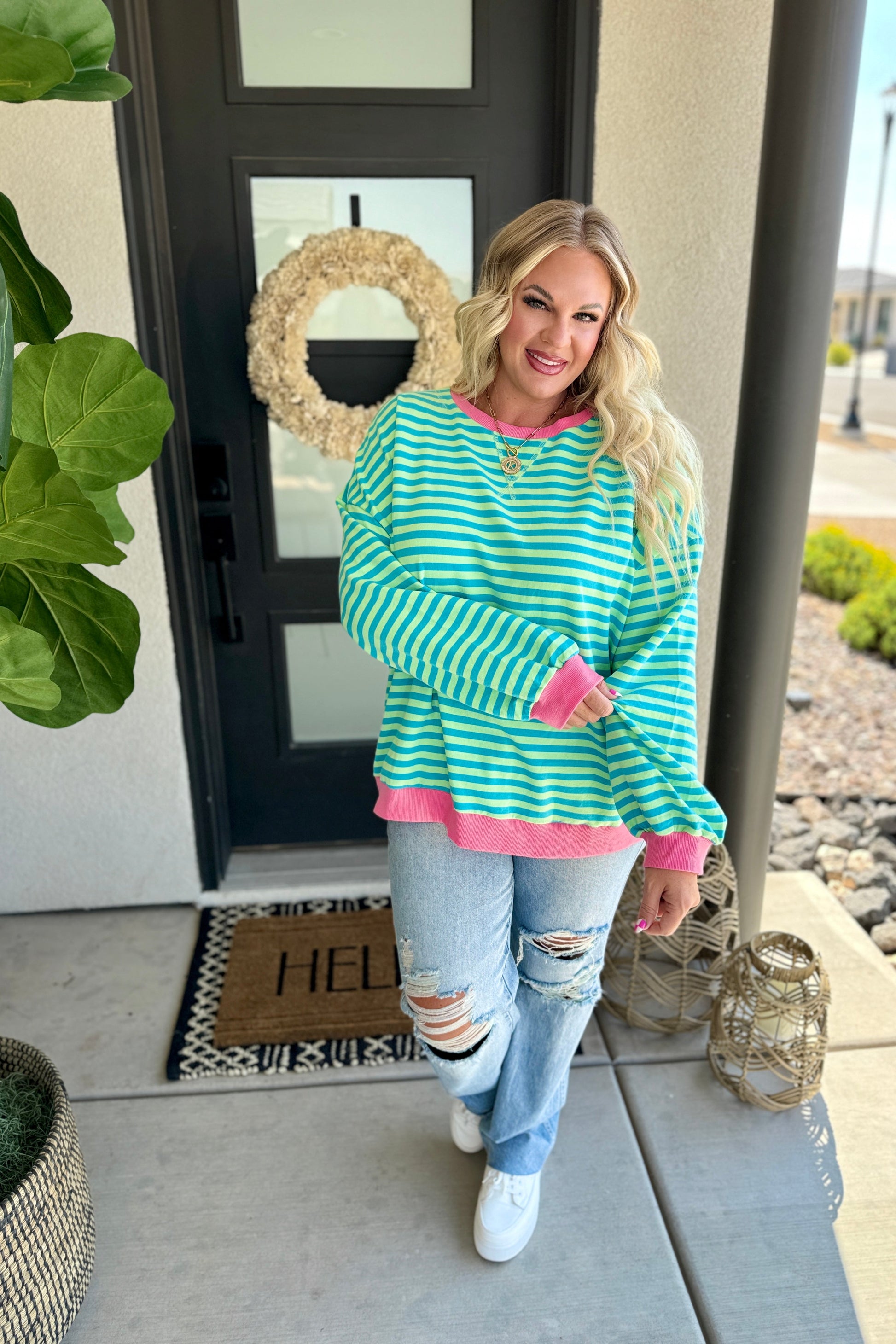 PREORDER: Best Selling Larson Contrast Pullover in Green/Blue Ave Shops