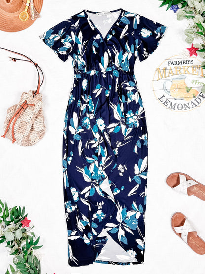 Michelle Mae Harley High-Lo Dress - Navy and Teal Floral
