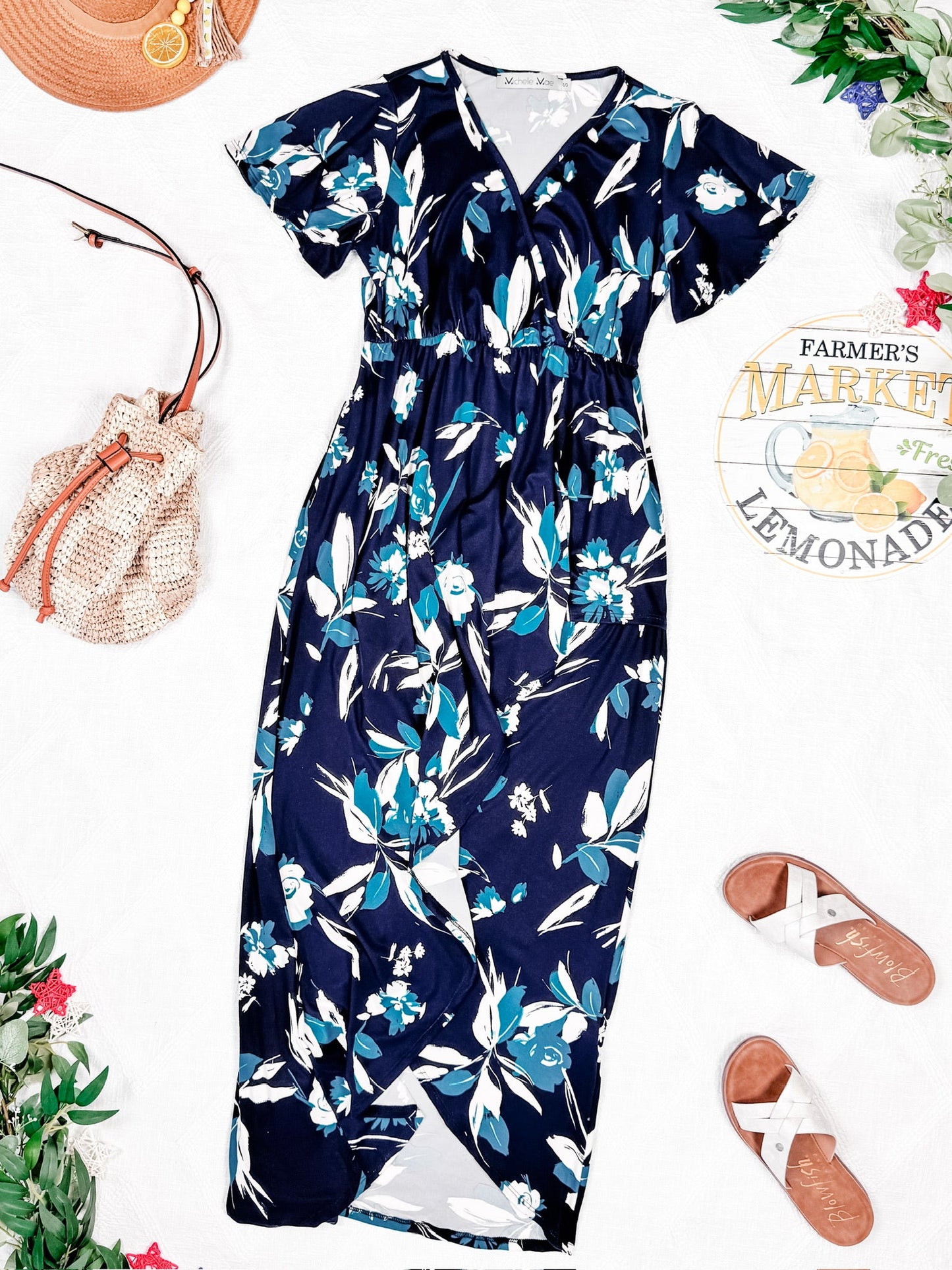 Michelle Mae Harley High-Lo Dress - Navy and Teal Floral