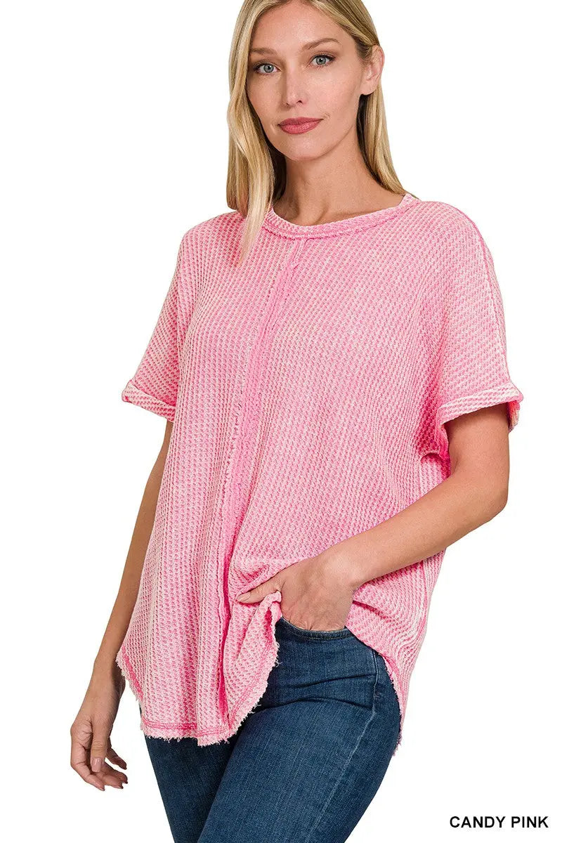 Pink Waffle Short Sleeve Top The Magnolia Cottage Boutique