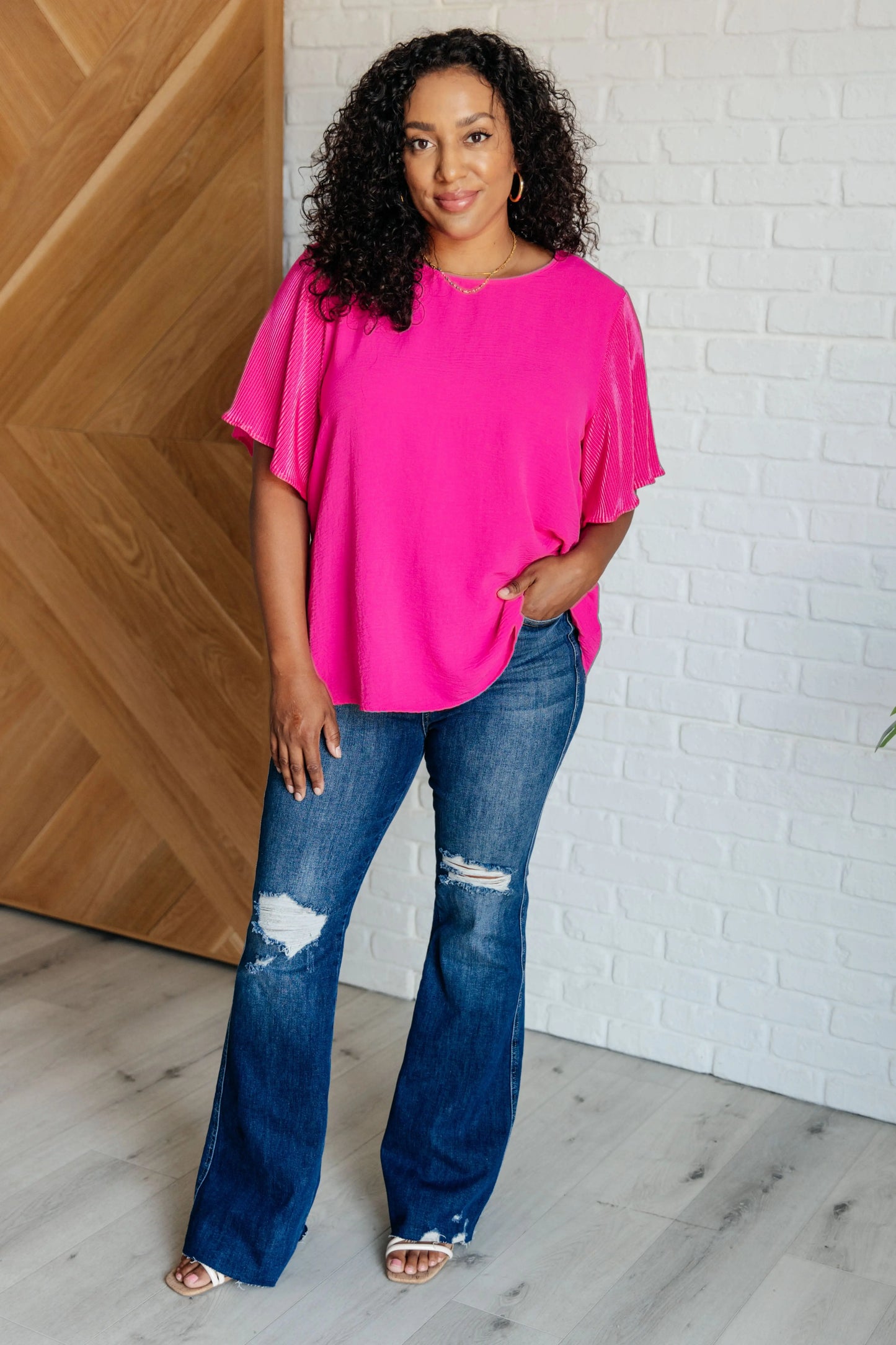 Pink and Perfect Ruffle Sleeve Top Ave Shops