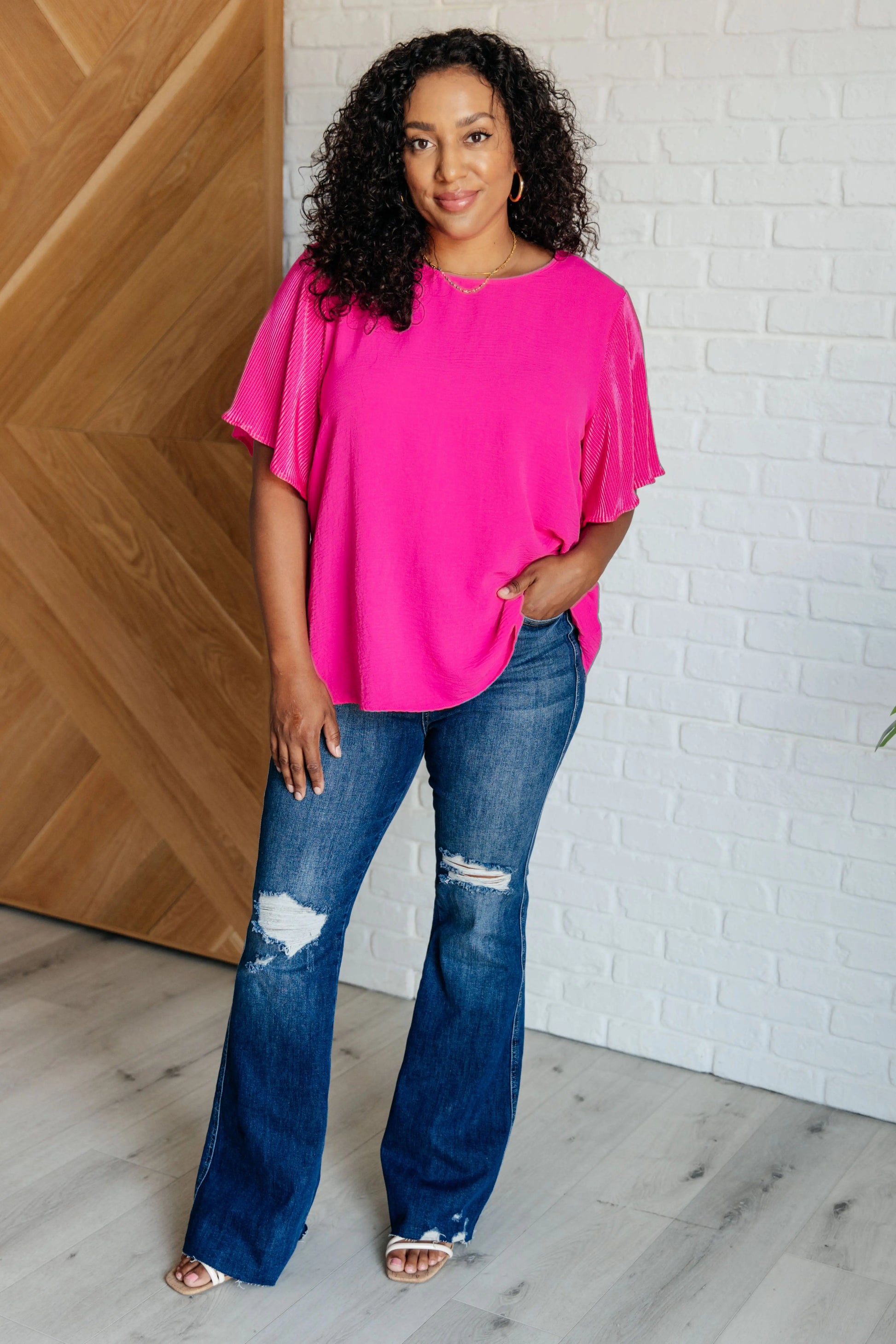 Pink and Perfect Ruffle Sleeve Top Ave Shops