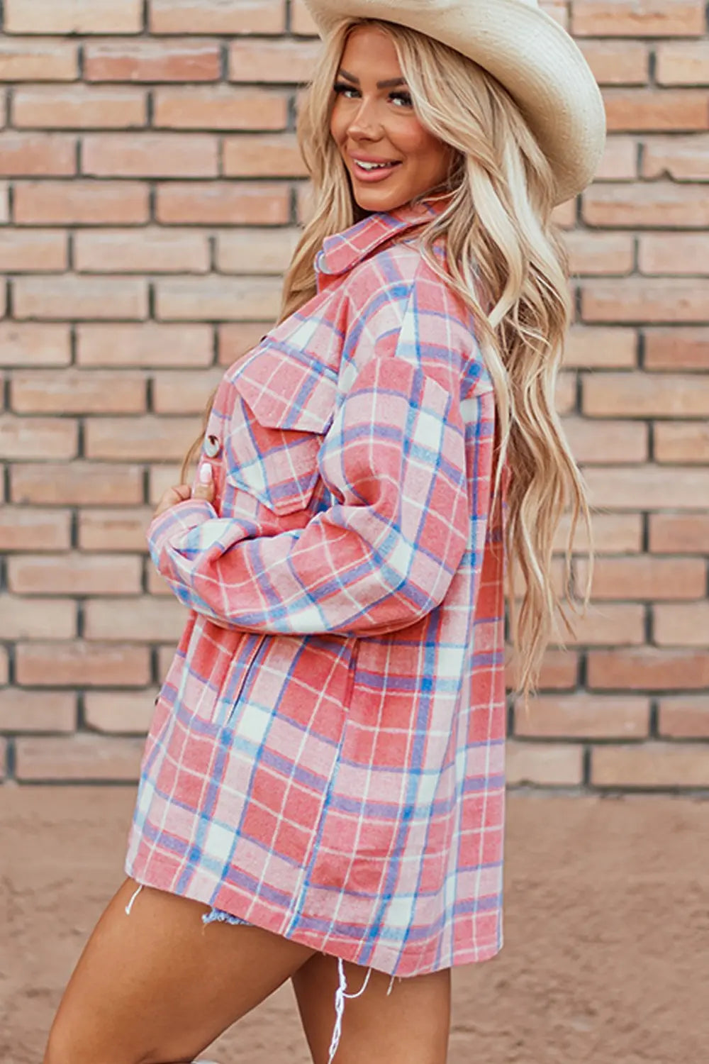 Plaid Button Up Long Sleeve Shacket Trendsi