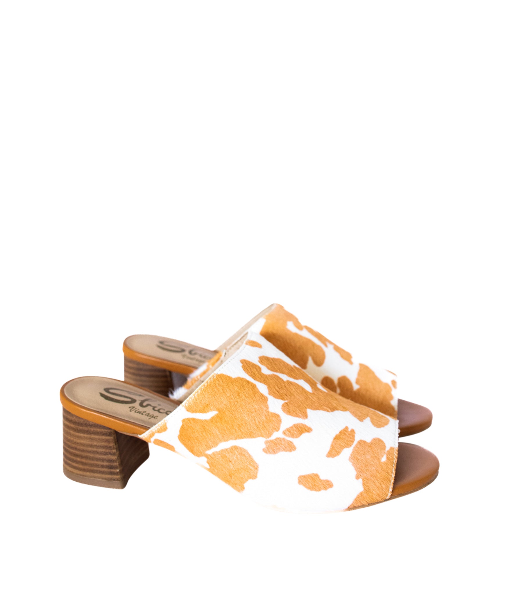Richwood Peeptoe Tan and White Cowhide Slide Ave Shops