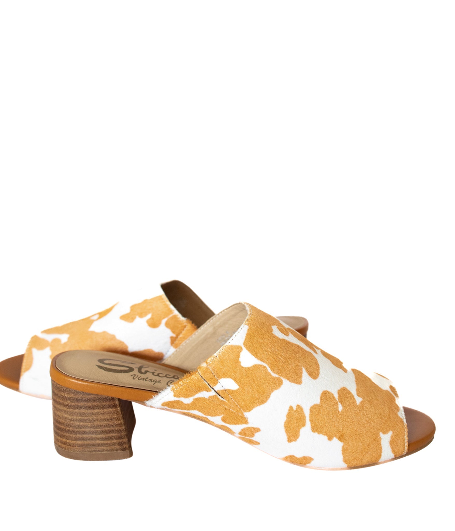 Richwood Peeptoe Tan and White Cowhide Slide Ave Shops