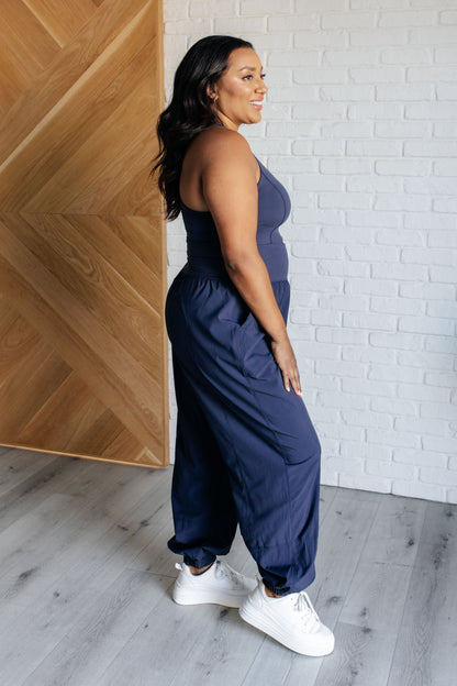 Raising Heart Rate Cut Out Jumpsuit in Navy Ave Shops