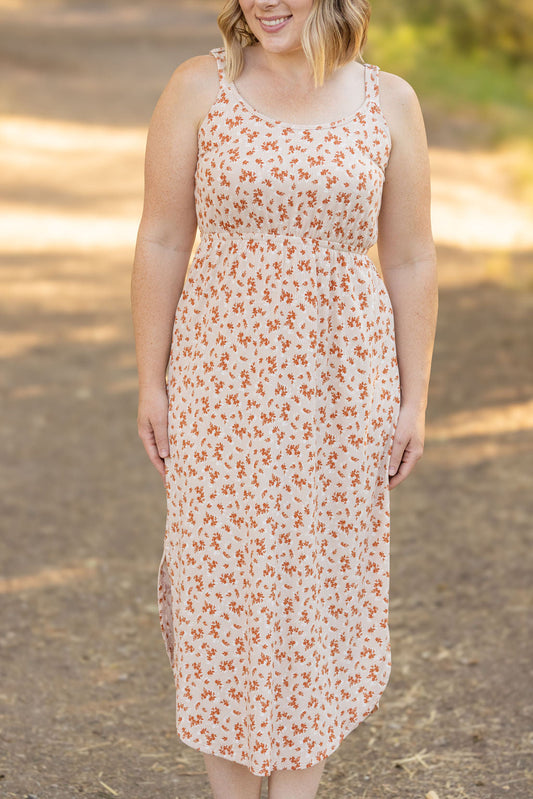 Michelle Mae Reagan Ribbed Midi Dress - Sand and Rust Floral
