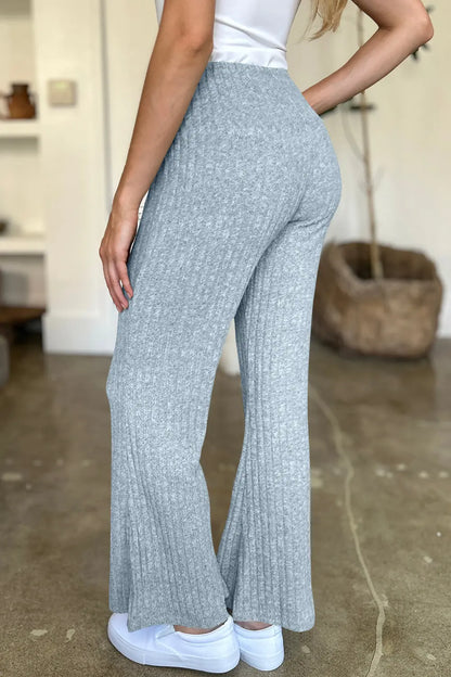 Ribbed High Waist Flare Pants Trendsi