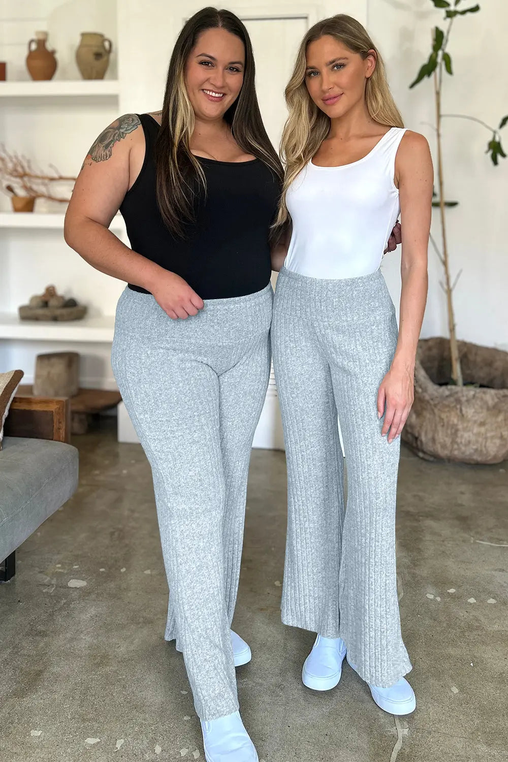 Ribbed High Waist Flare Pants Trendsi