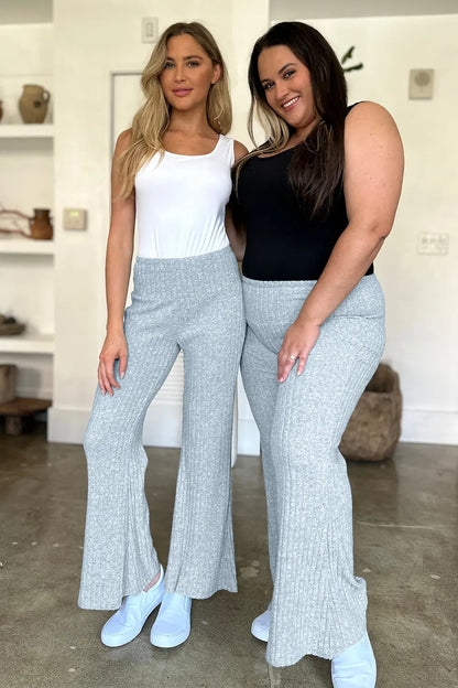 Ribbed High Waist Flare Pants Trendsi