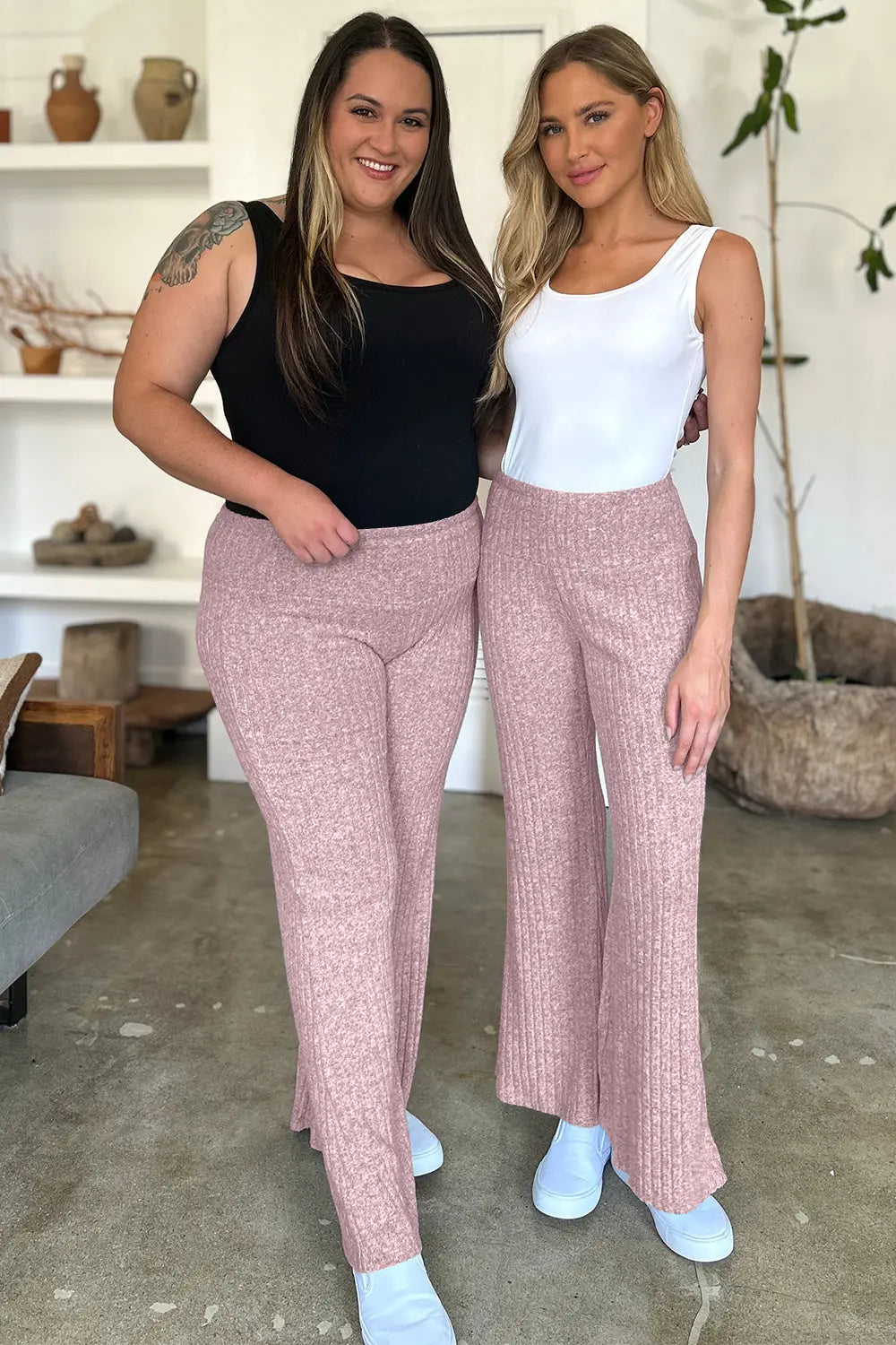 Ribbed High Waist Flare Pants Trendsi