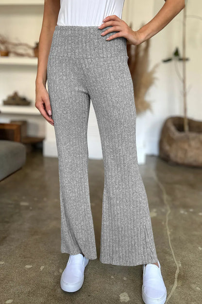 Ribbed High Waist Flare Pants Trendsi