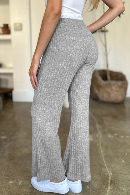 Ribbed High Waist Flare Pants Trendsi